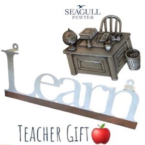 Teacher, Teacher! Vintage JJ Jonette Pewter Brooch and Metal “Learn” Sign